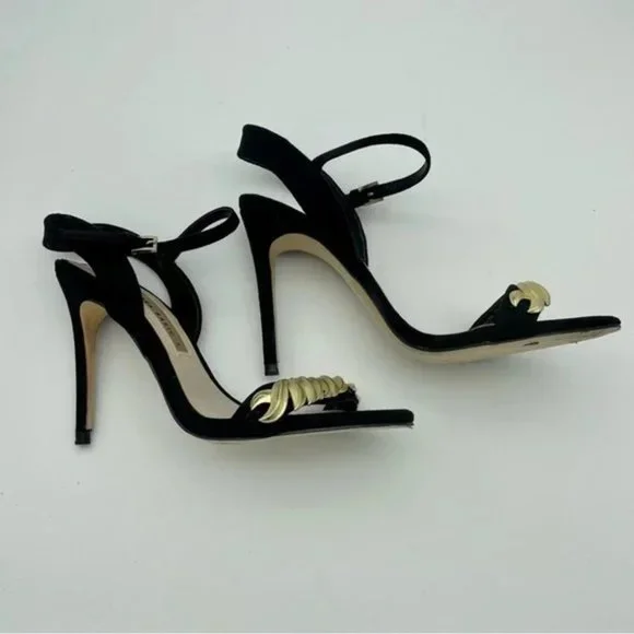 SOLD Zara Black Gold New High Heeled with Chain Sandals,  Sz 8/39 - Picture 7 of 11